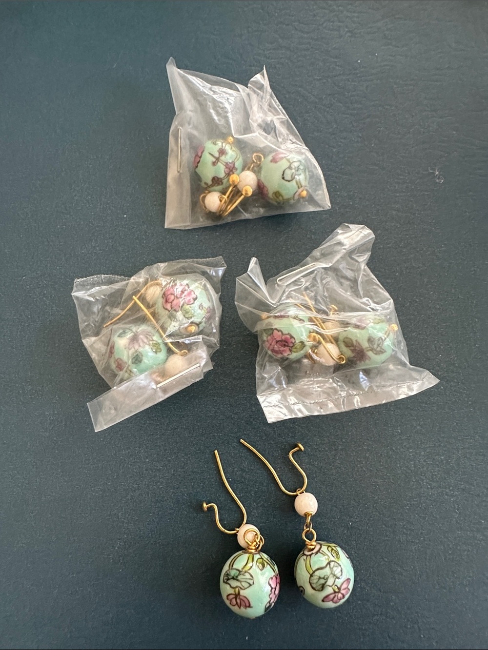 NEW Listing 🌺 Vintage 4 PAIRS of Porcelain Cloisonne Earrings Bundle